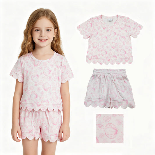 Short sleeve Scallop top matching skorts girls summer outfit