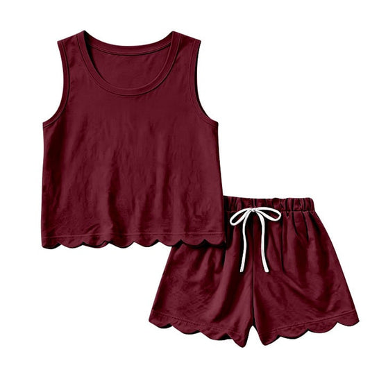 Adult Women wine red top matching shorts summer outfit preorder