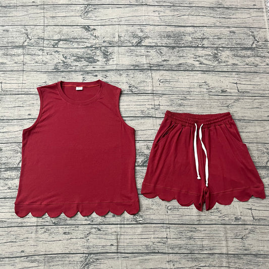 Adult Women wine red top matching shorts summer outfit preorder