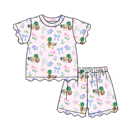 Mallard duck short sleeve top matching shorts girls summer outfit preorder