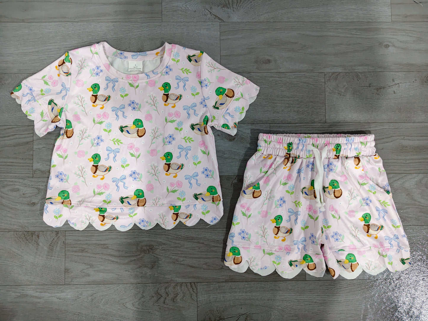 Mallard duck short sleeve top matching shorts girls summer outfit preorder