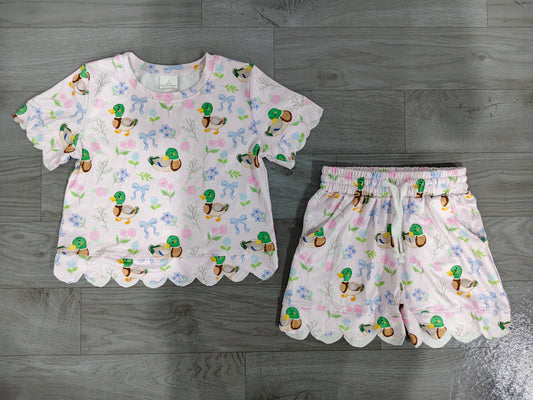 Mallard duck short sleeve top matching shorts girls summer outfit preorder