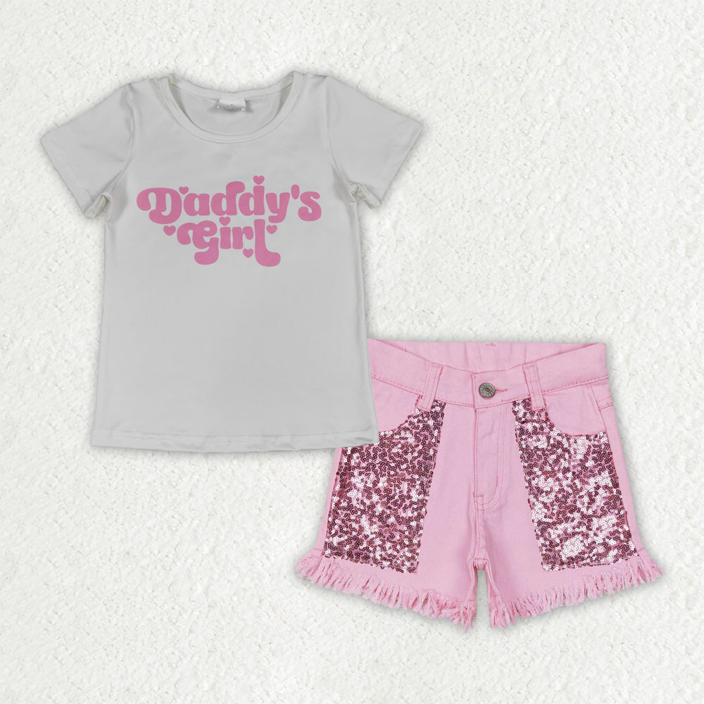 Daddys Girls  short-sleeved top sequin denim shorts sets