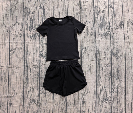 Black yoga top matching shorts girls summer outfit preorder