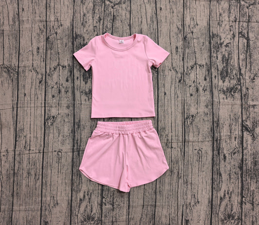 Pink yoga top matching shorts girls summer outfit preorder