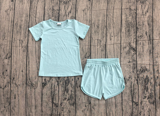 Blue yoga top matching shorts girls summer outfit preorder