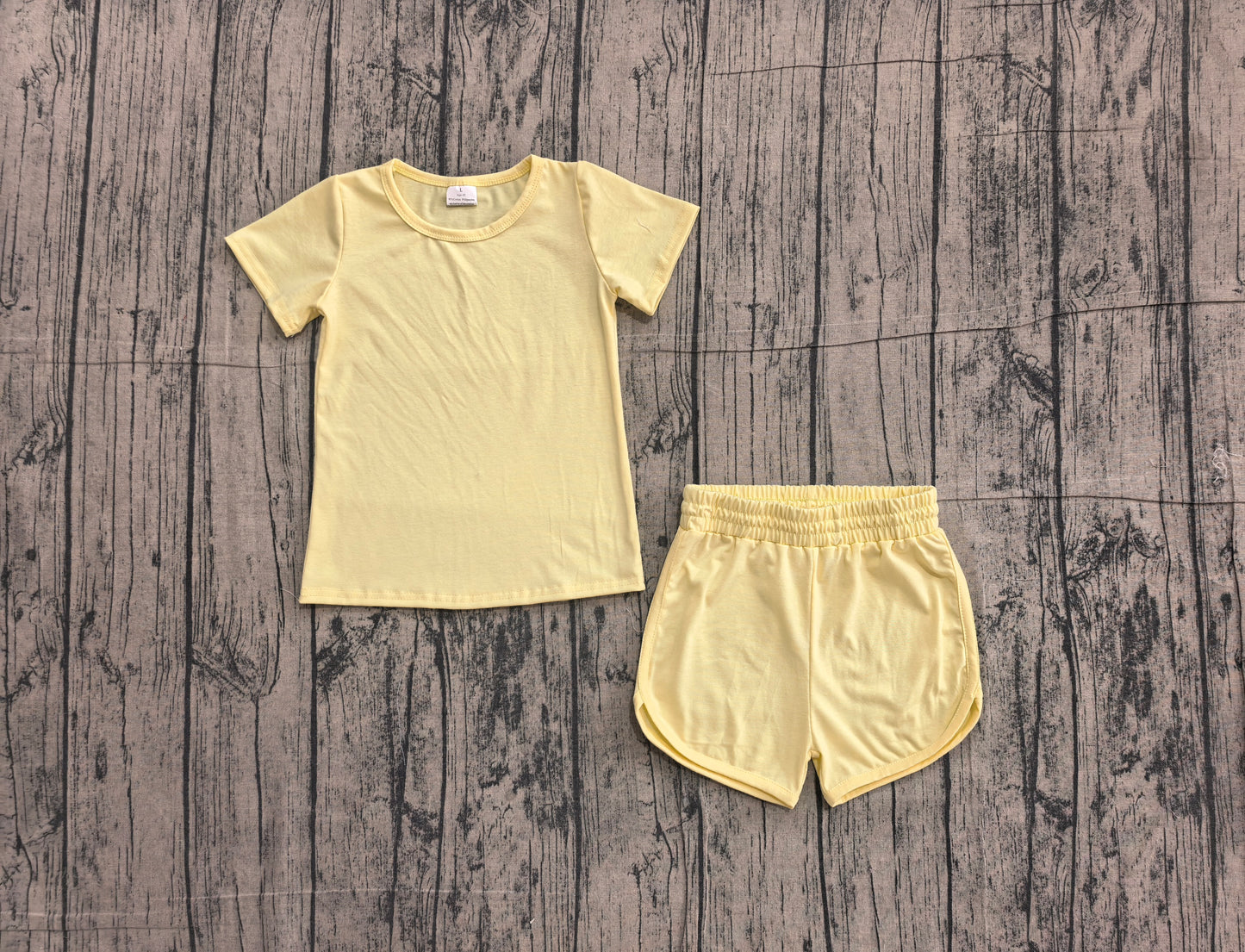 Yellow yoga top matching shorts girls summer outfit preorder
