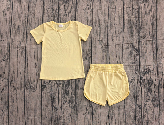 Yellow yoga top matching shorts girls summer outfit preorder
