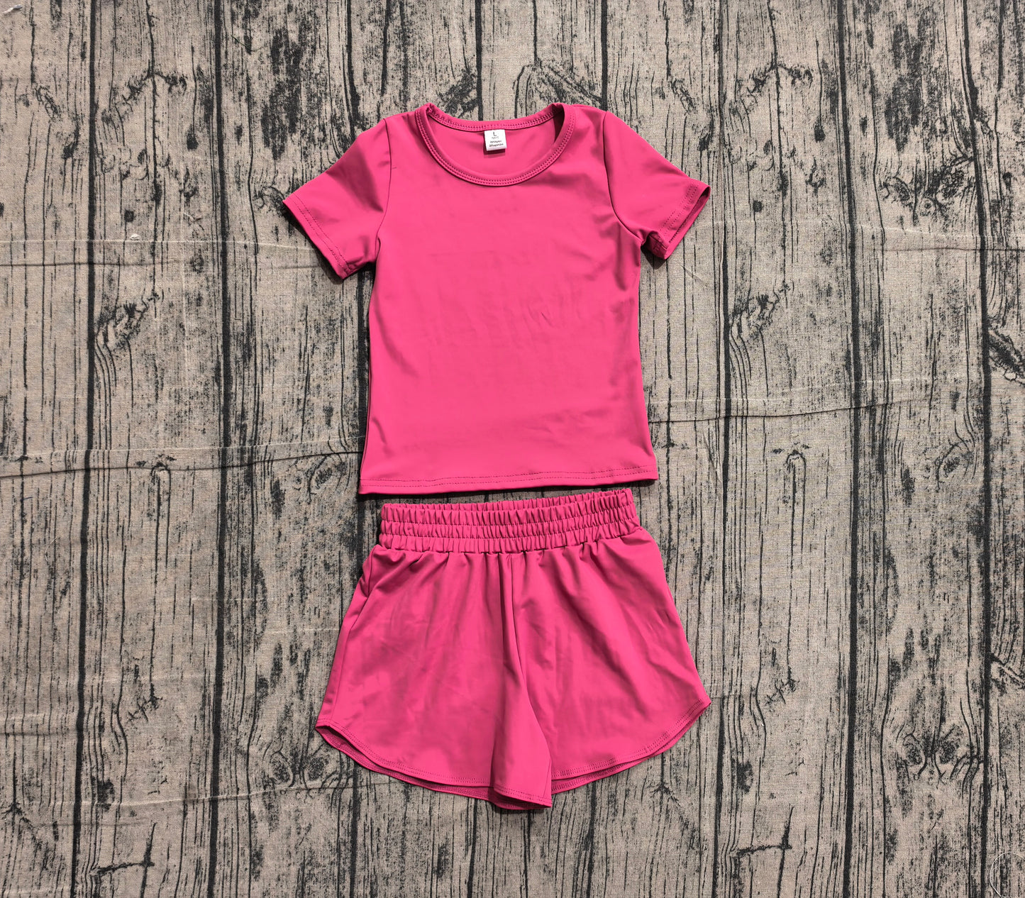 Hot pink yoga top matching shorts girls summer outfit preorder