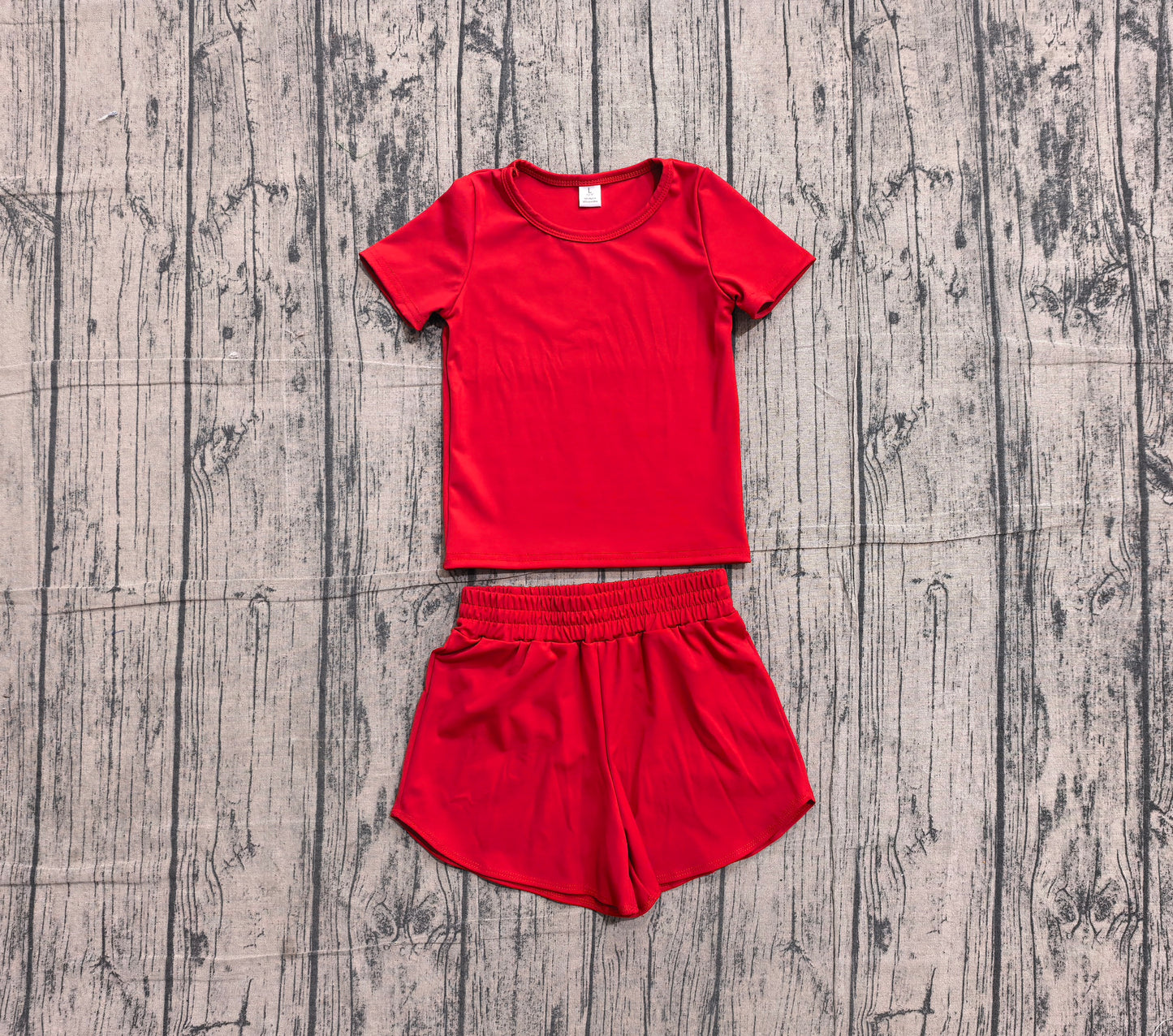 Red yoga top matching shorts girls summer outfit preorder