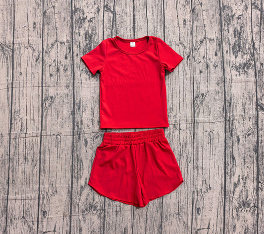 Red yoga top matching shorts girls summer outfit preorder