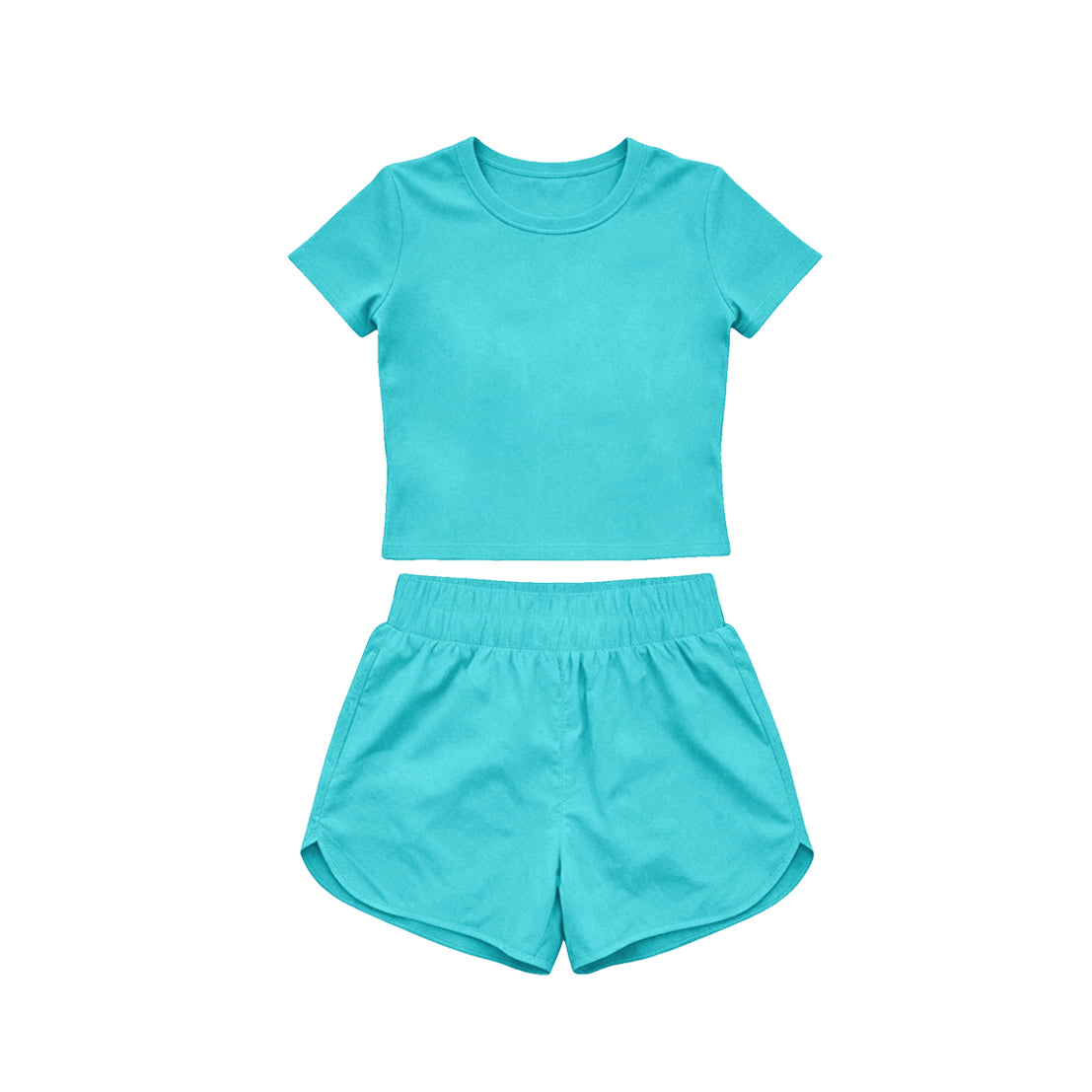 Turquoise color yoga top matching shorts girls summer outfit preorder