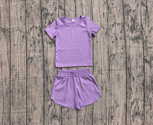 Purple color yoga top matching shorts girls summer outfit preorder