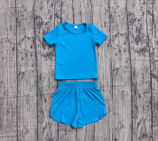 Dark blue color yoga top matching shorts girls summer outfit preorder