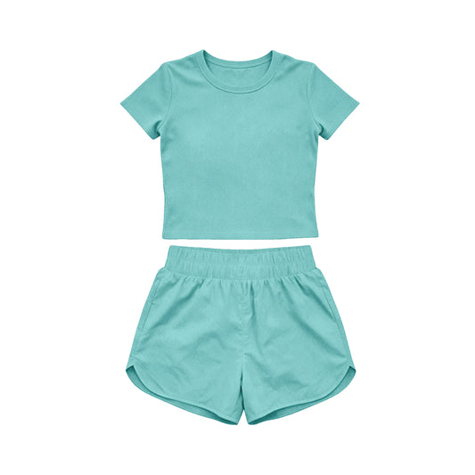 Mint Green color yoga top matching shorts girls summer outfit preorder
