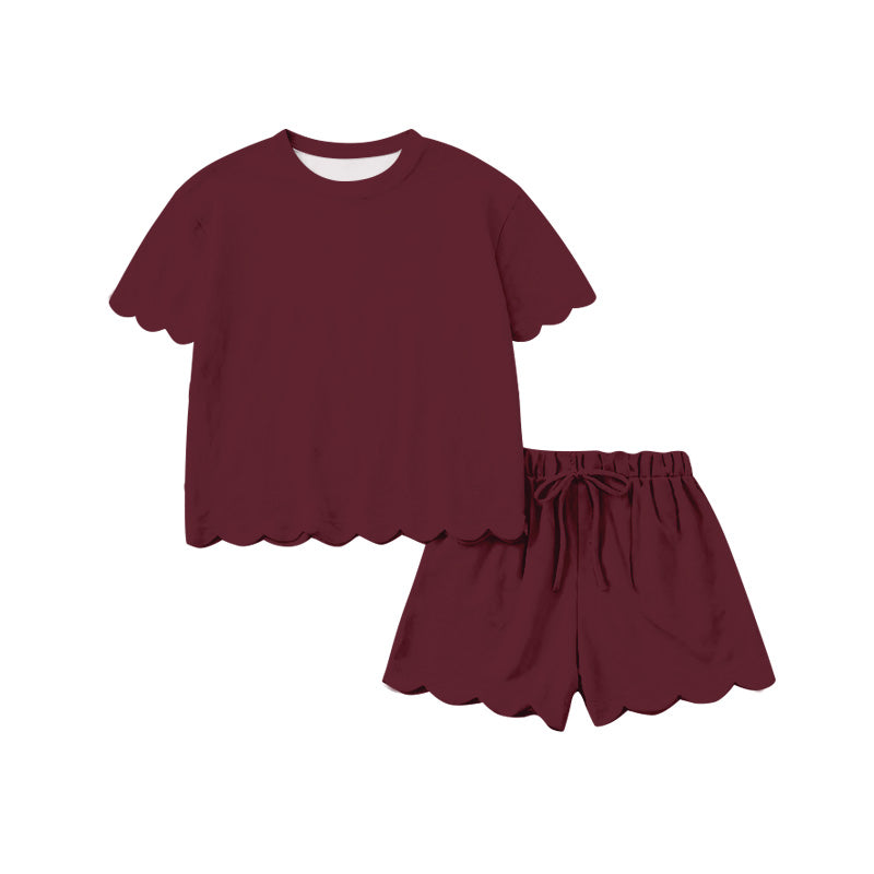 Wine red top matching shorts girls summer outfit preorder