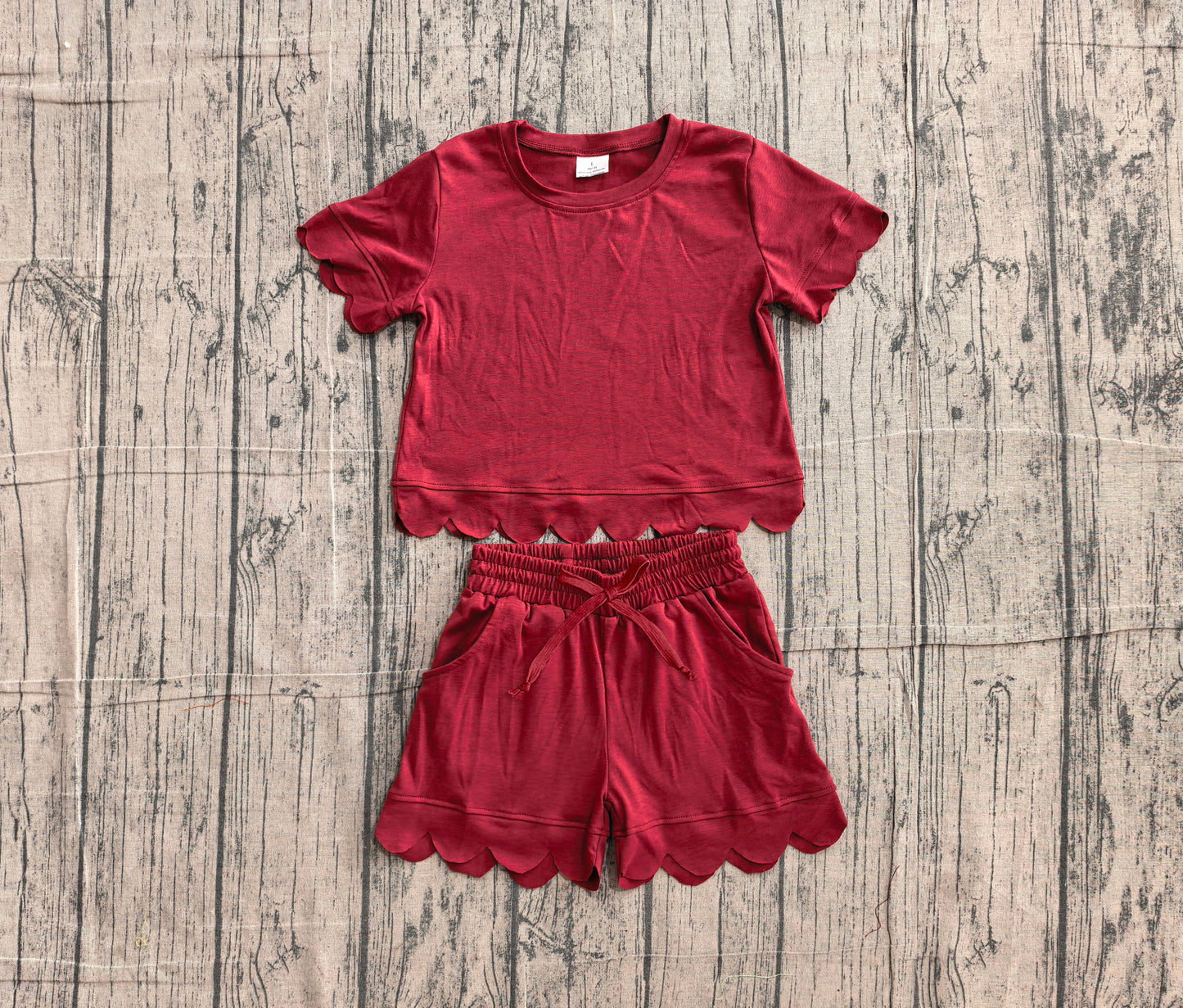 Wine red top matching shorts girls summer outfit preorder