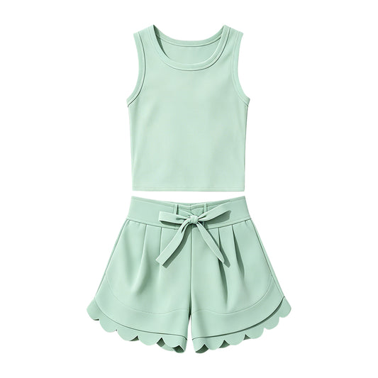 Light green tank top matching shorts girls summer yoga outfit preorder