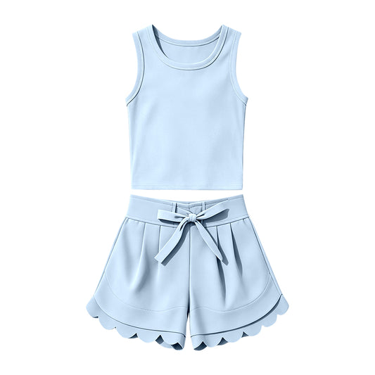 Light blue tank top matching shorts girls summer yoga outfit preorder