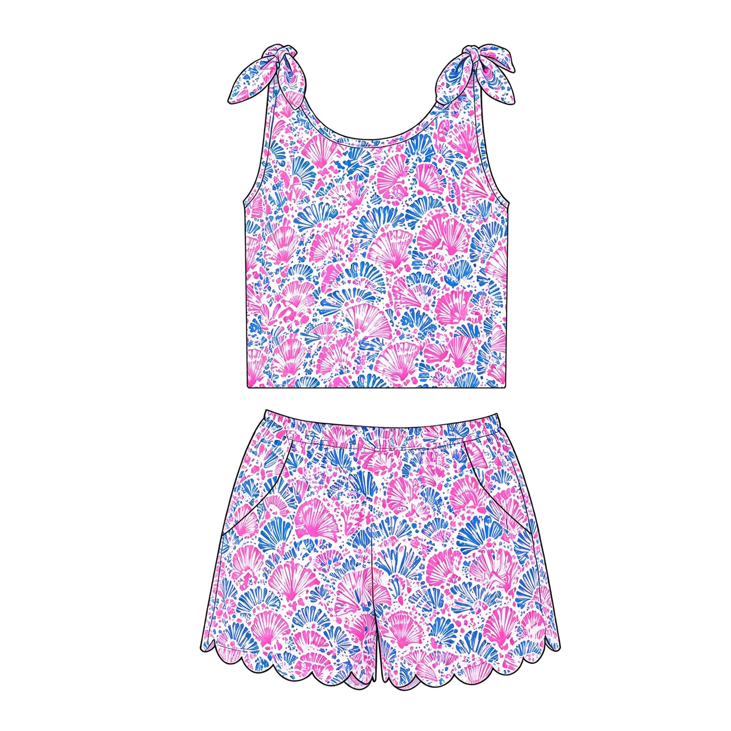 Girls sleeveless top matching shorts girls summer outfit preorder