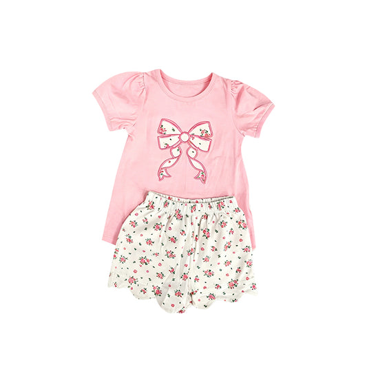 Floral bow top matching shorts girls summer  outfit preorder