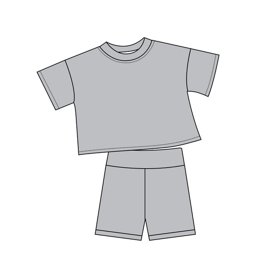 Light grey short sleeve top matching shorts girls summer outfit preorder