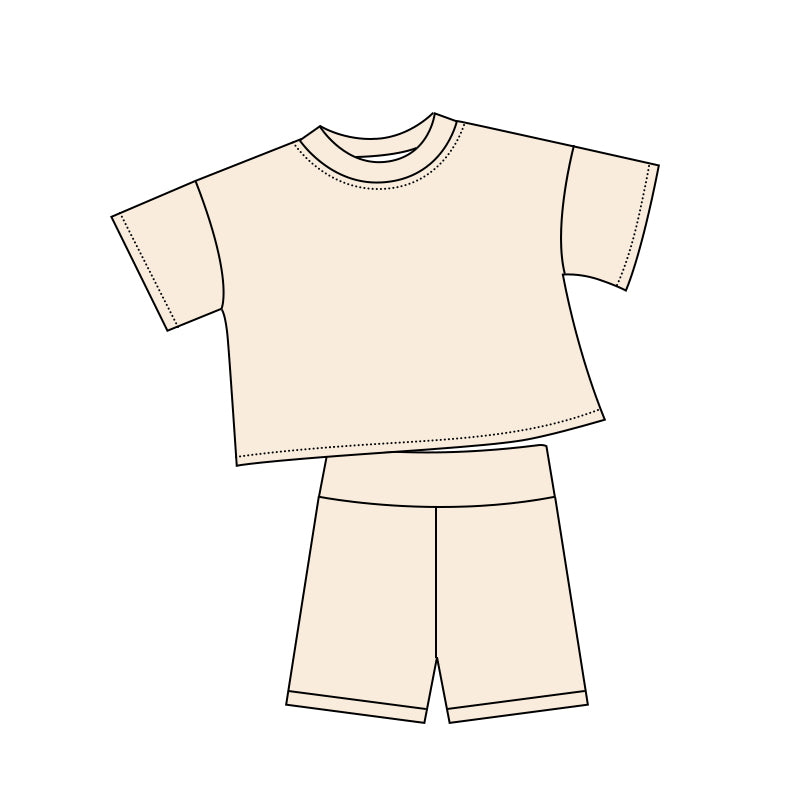 Cream short sleeve top matching shorts girls summer outfit preorder