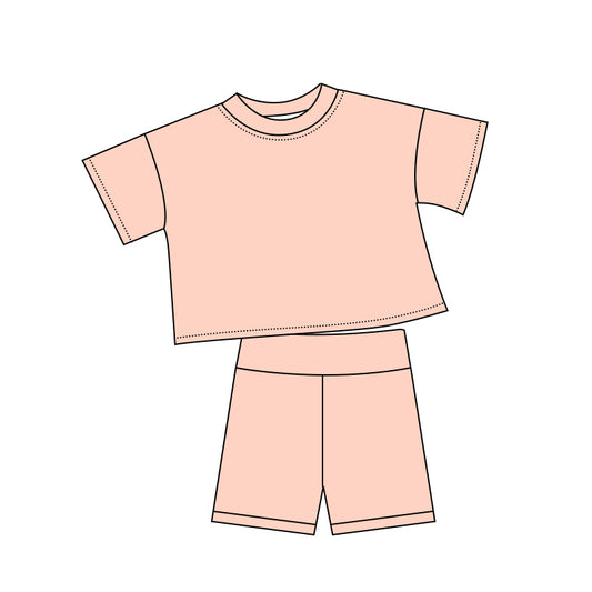Pink short sleeve top matching shorts girls summer outfit preorder