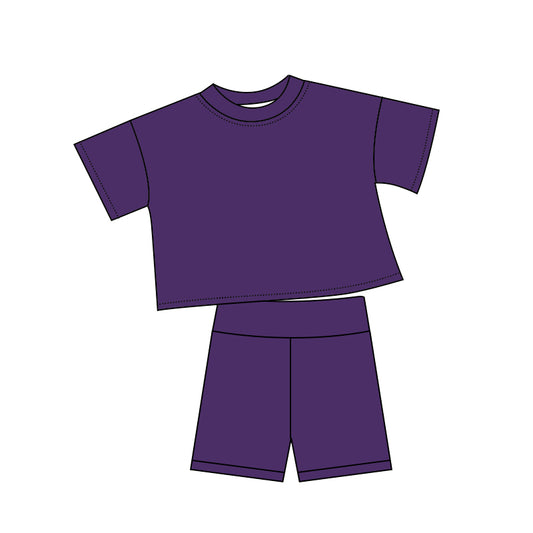 Purple short sleeve top matching shorts girls summer outfit preorder