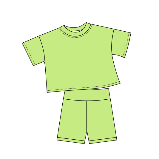 Lime green short sleeve top matching shorts girls summer outfit preorder