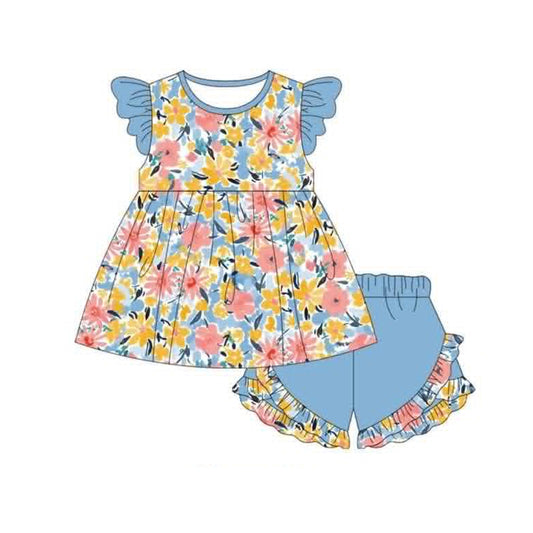 Girl yellow pink top matching shorts toddle baby outfit preorder