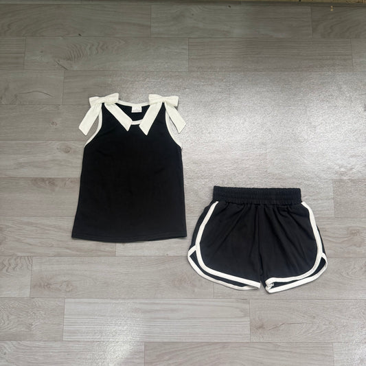 Black bow design top matching shorts girls summer outfit preorder