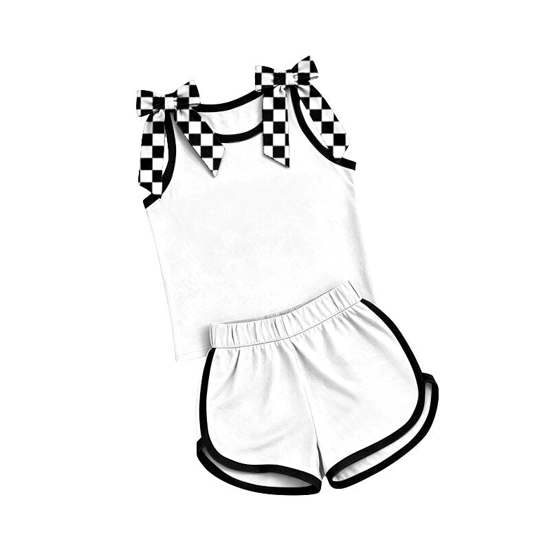 Black plaid bow top matching shorts girls summer outfit preorder