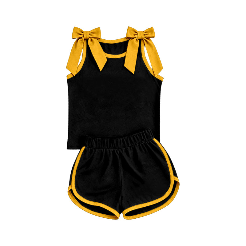 Black gold bow top matching shorts girls summer outfit preorder