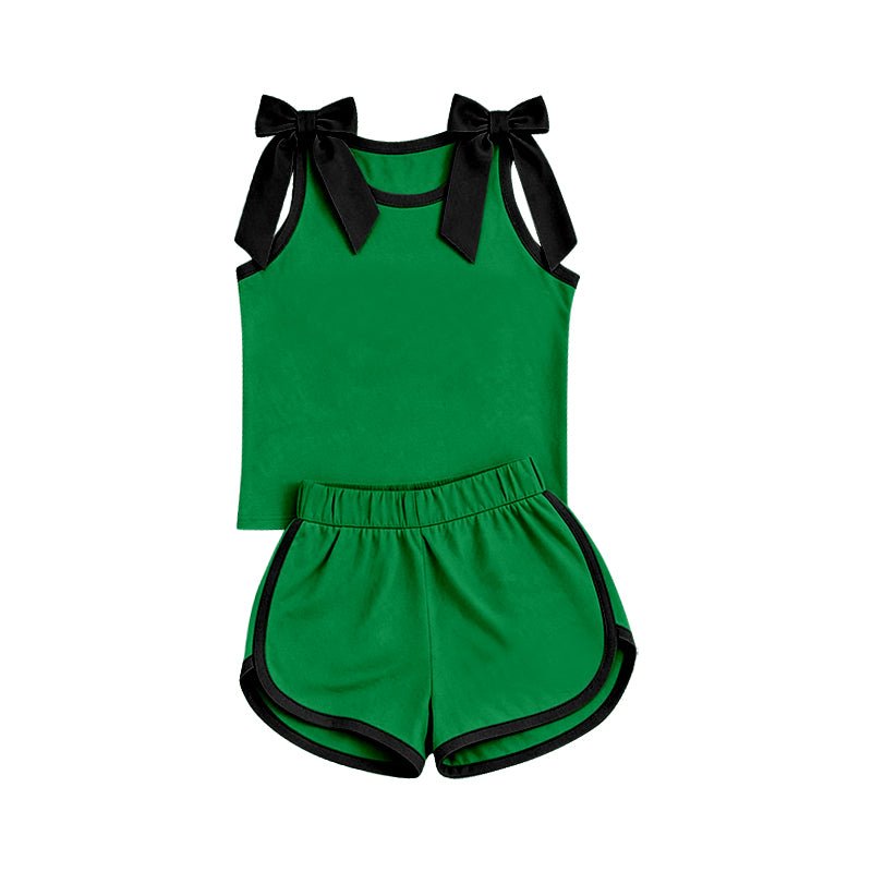 Green black bow top matching shorts girls summer outfit preorder