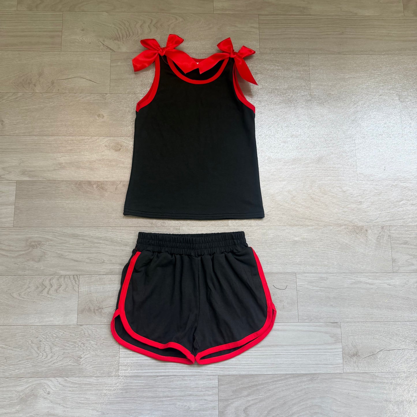 Black red bow top matching shorts girls summer outfit preorder