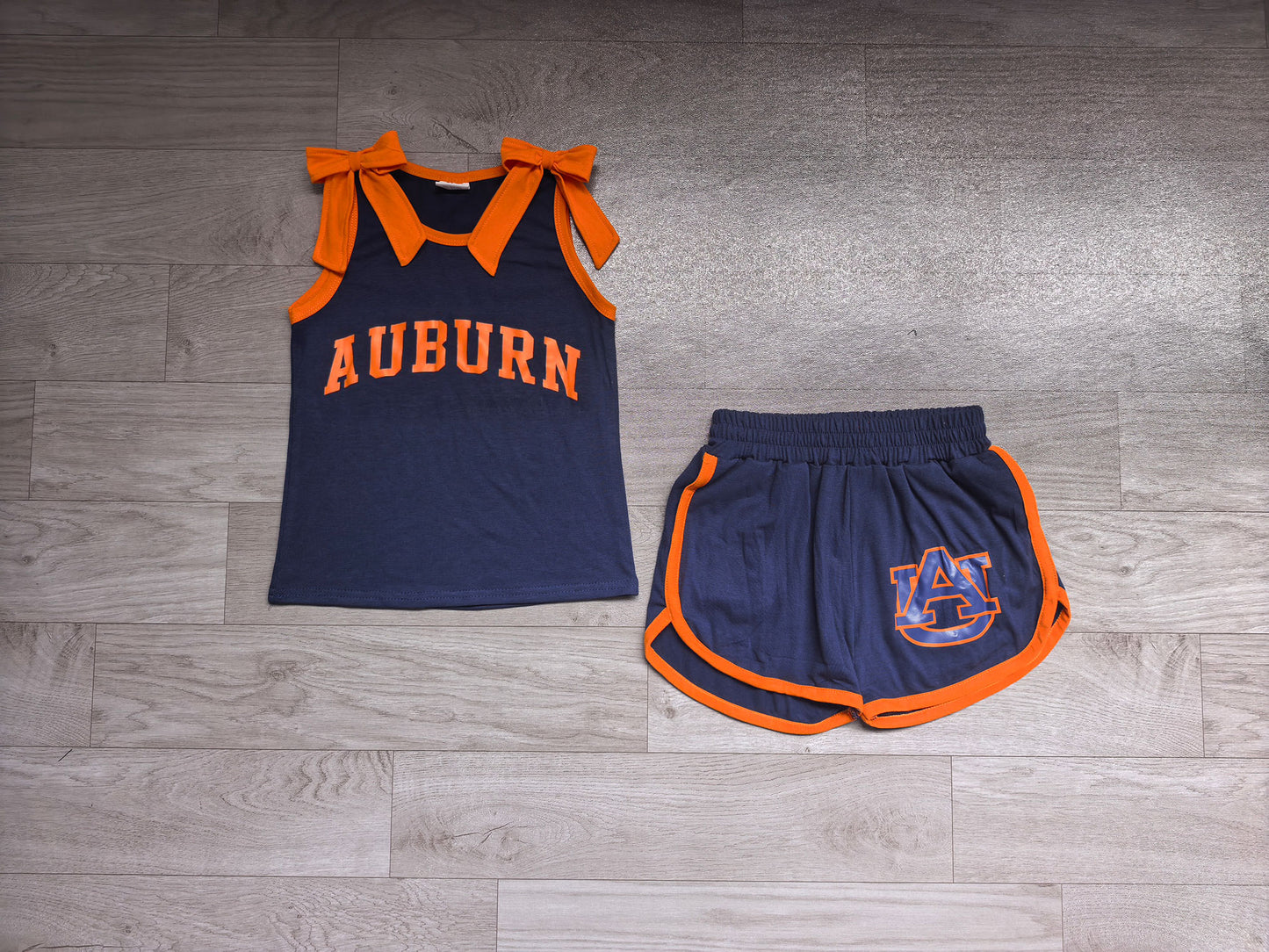 Auburn team design cotton vinyl top matching shorts girls summer outfit preorder