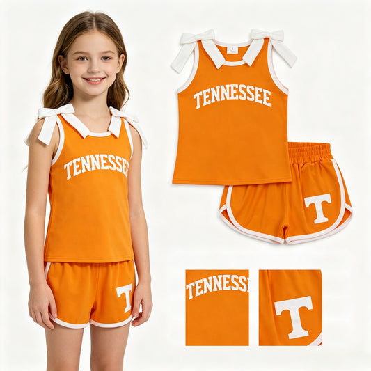 Tennessee team design cotton vinyl top matching shorts girls summer outfit