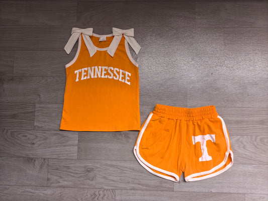 Tennessee team design cotton vinyl top matching shorts girls summer outfit