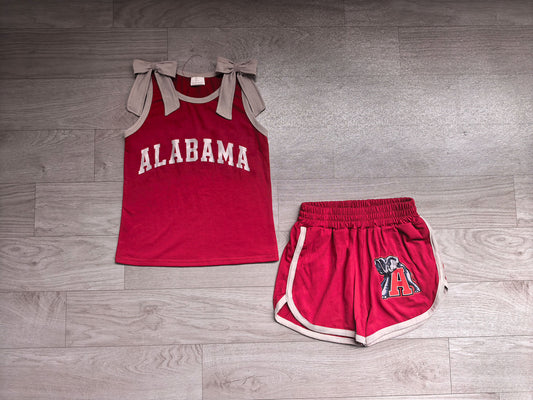 Alabama team design cotton vinyl top matching shorts girls summer outfit preorder