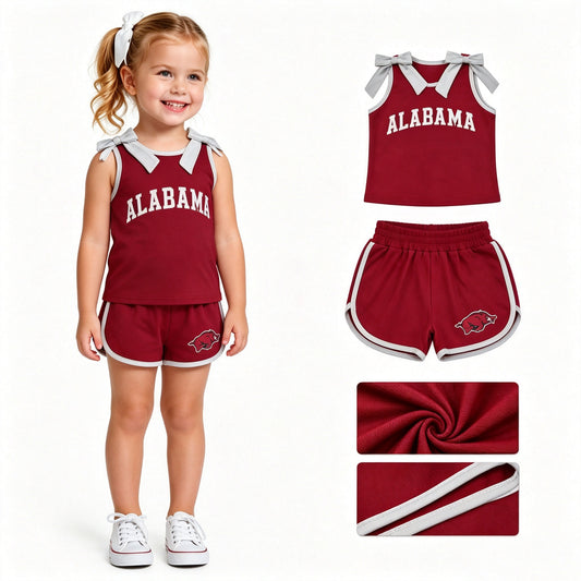 Alabama team design cotton vinyl top matching shorts girls summer outfit