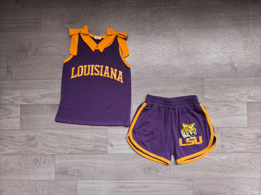 Louisiana team design cotton vinyl top matching shorts girls summer outfit preorder
