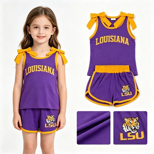 Auburn team design cotton vinyl top matching shorts girls summer outfit