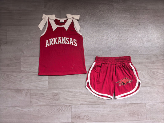 Arkansas team design cotton vinyl top matching shorts girls summer outfit preorder