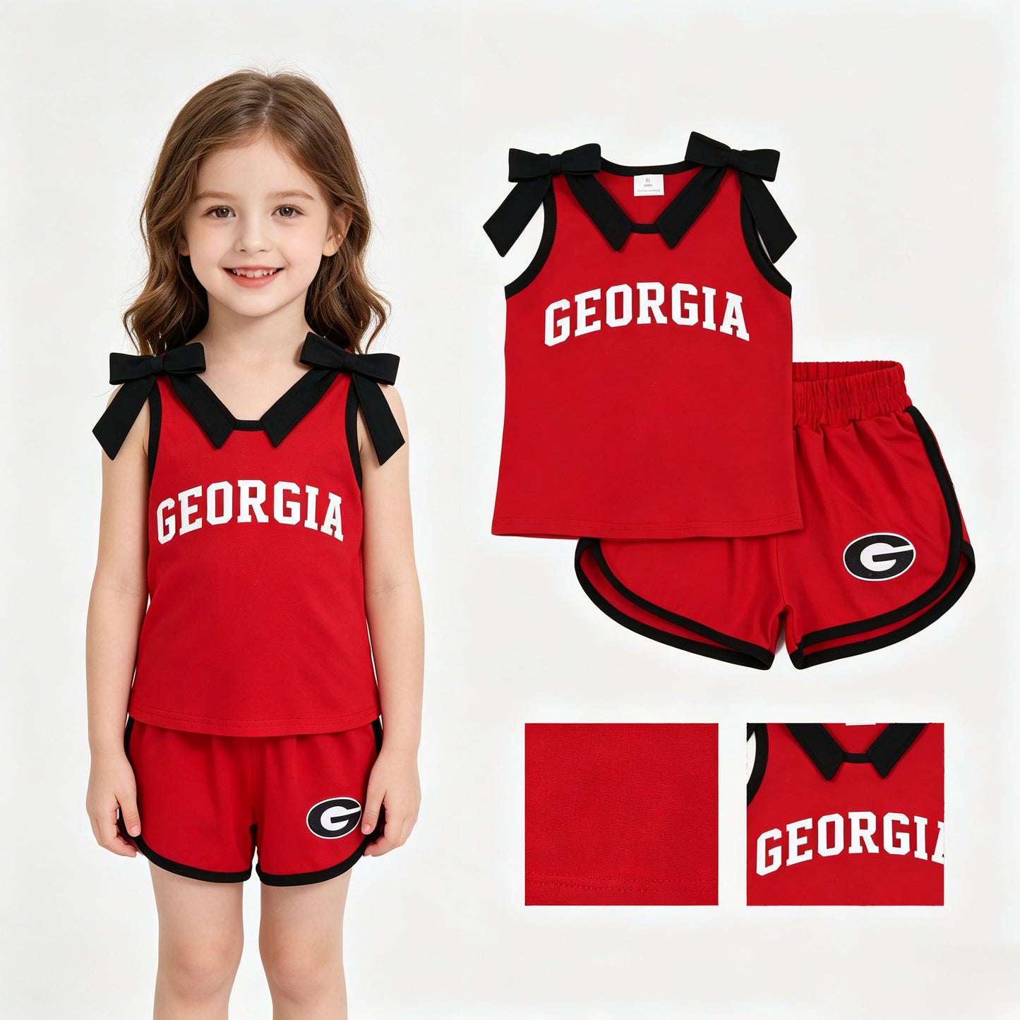 Georgia team design cotton vinyl top matching shorts girls summer outfit