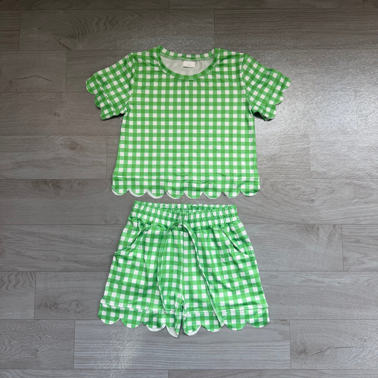 Green plaid design top matching shorts girls summer outfit preorder