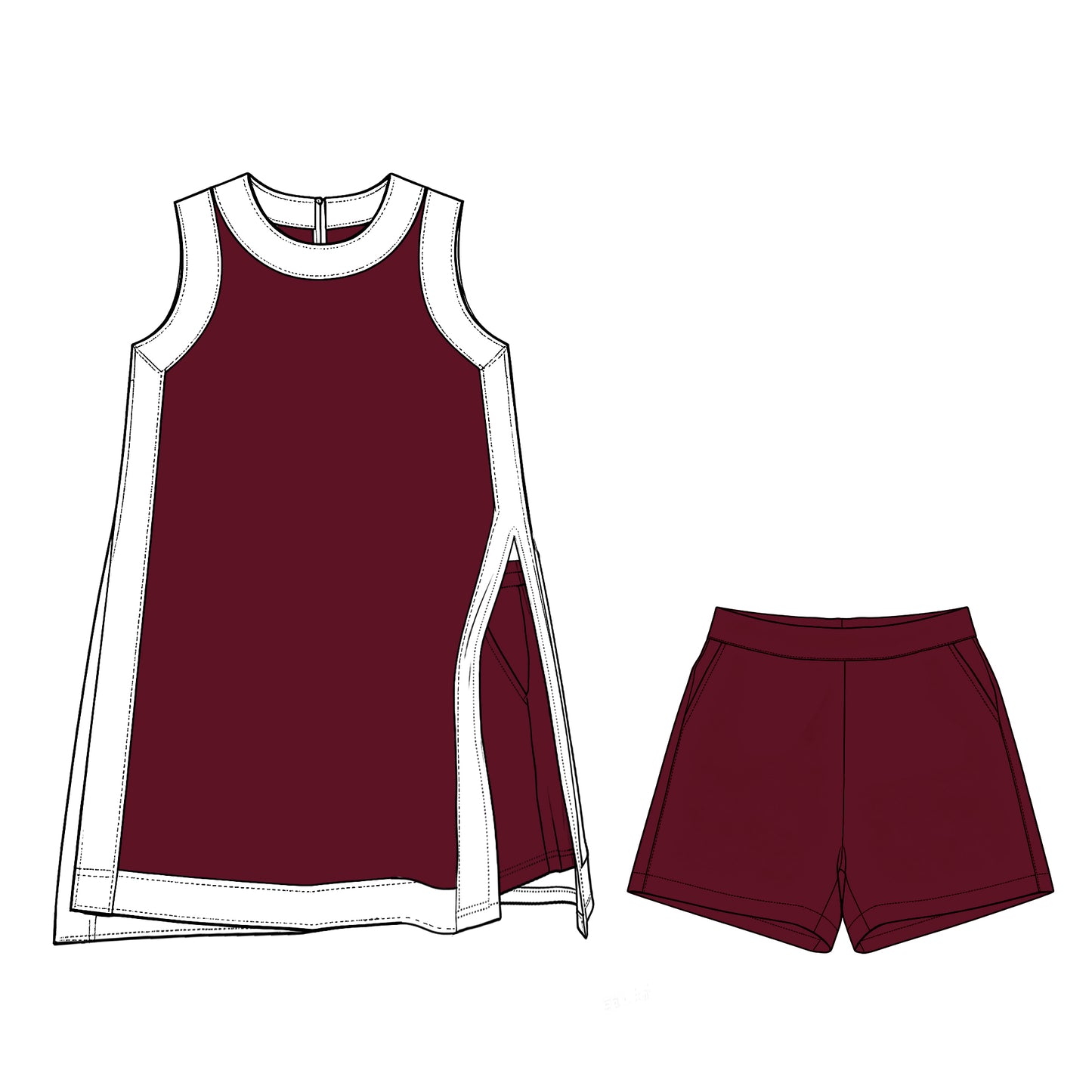 Wine red sleeveless yoga pullover top matching shorts girls outfit preorder