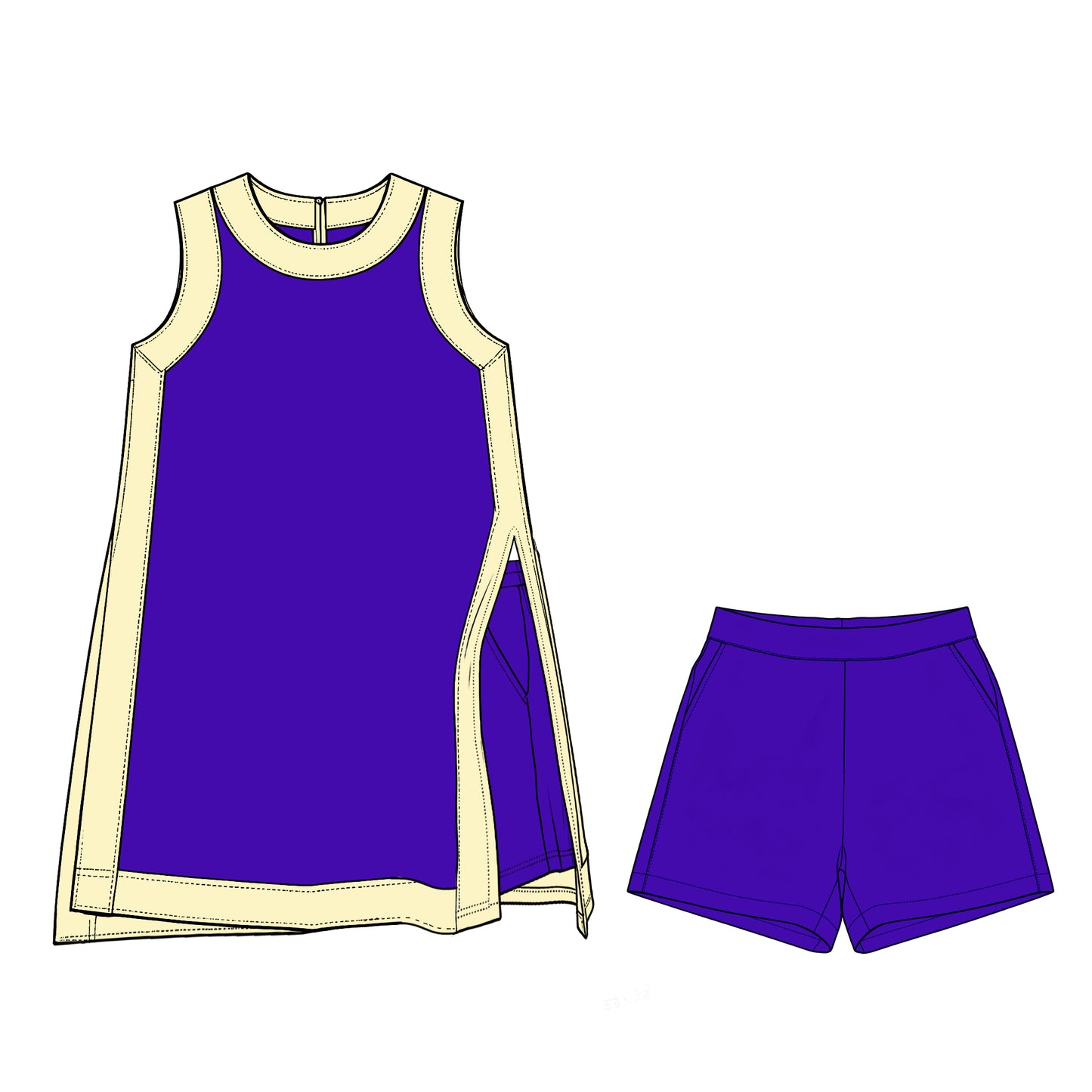 Dark blue sleeveless yoga pullover top matching shorts girls outfit preorder