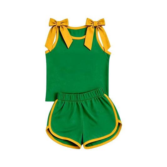 Green cooton  top matching shorts girls summer outfit preorder