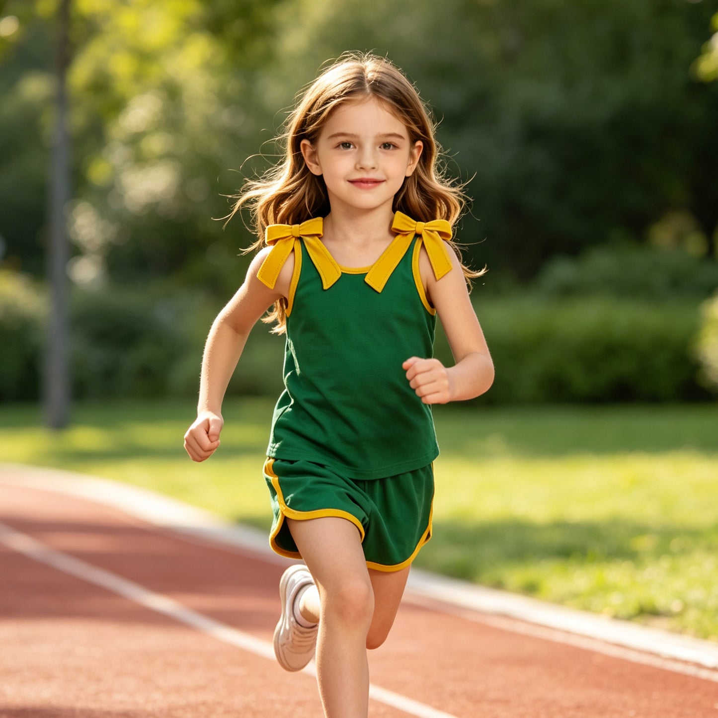 Green cooton  top matching shorts girls summer outfit